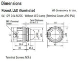 IDEC APD1QH2DNUY Yellow Pilot Light, Full Voltage, 30mm, 120V
