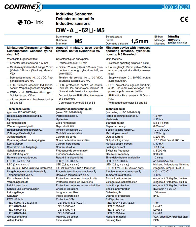 Sensore di prossimà DW AD 623 M5 Cilindro filettato ... RS Sensore di prossimà DW AD 623 M5 Cilindro filettato ... RS