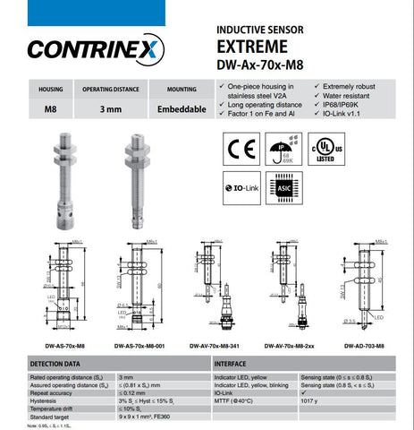 Contrinex DW HD 613 M18 310 High Temp Inductive Sensor, PNP N.O, 10 30V M18 2856399140591 - Foto 2
