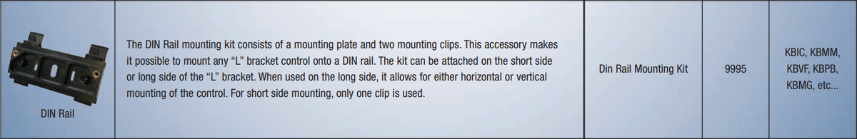 KB Electronics 9995 Din Rail Mounting Kit, for “L” Bracket Controls