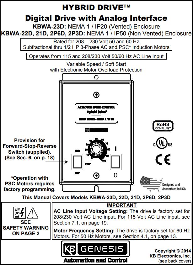 KB Electronics KBWA23D Digital AC Motor Control 9946