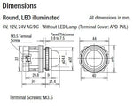 IDEC APD1QH2DNUA Amber Pilot Light, Full Voltage, 30mm, 120V